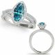 Blue Diamond Split Shank Design Halo Wedding Ring 14K Gold