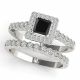 0.75 Carat Black Diamond Princess Square Channel Halo Engagement Ring Band 14K Gold