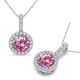 Pink Topaz Halo Trillion Gem Birth Stone Pendant Necklace 18