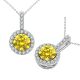 Yellow Real Diamond Fancy Halo Pendant Necklace Chain 14K Gold