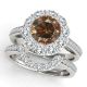 Champagne Diamond Engagement Halo Promise Ladies Ring Band 14K Gold