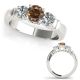 Champagne Diamond Stylish Three Stone Wedding Ladies Ring 14K Gold