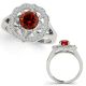 1 Carat Red Diamond Three Stone Halo Engagement Promise Ring 14K Gold