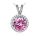 Round CZ Pink Topaz Birth Gem Stone Halo Pendant Necklace 18
