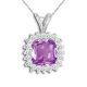 Cushion Amethyst I1 Diamond Flower Pendant 14K Gold