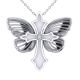 0.06 Carat Fancy Real Diamond Cross Butterfly Pendant + Chain 14K Gold
