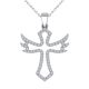 0.68 Carat Fancy Real Diamond Angel Cross Pendant Necklace + Chain 14K Gold
